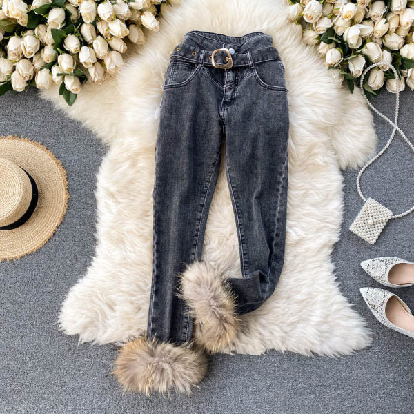 Γυναικεία μακριά τζιν με ψηλή μέση 