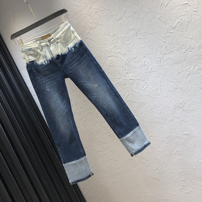 Naiste vabaaja teksad tasku ja kõrge vöökohaga - sillerdavad värvid