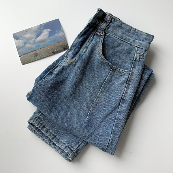 Naiste teksapükste lai taskutega mudel