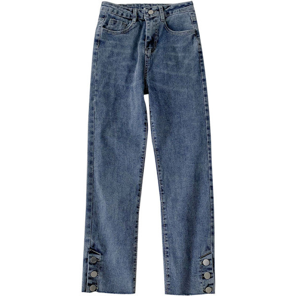 Μοντέρνα γυναικεία τζιν με κουμπιά και ψηλή μέση