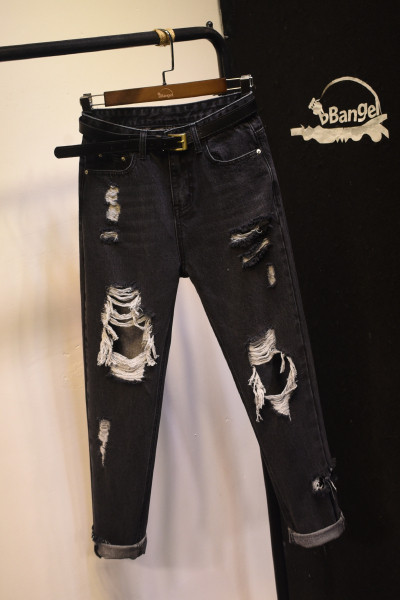 Casual γυναικεία τζιν με σκισμένα μοτίβα  ψηλή μέση