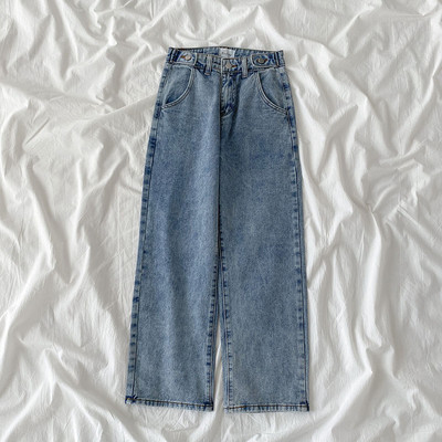 Naiste vabaaja teksapükste lai nööpidega mudel