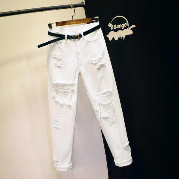 Široke ženske traperice - s visokim strukom i poderanim motivima