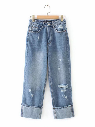 Široke traperice s manžetom i poderanim motivima