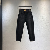 Дамски ежедневни дънки с джобове и копче в черен цвят