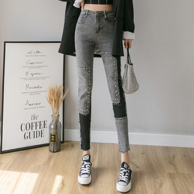 Γυναικεία μακριά τζιν σε γκρι χρώμα και τσέπες