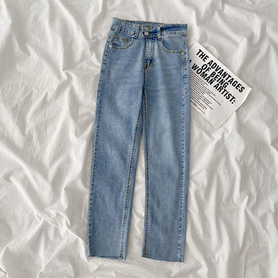 Moodne naiste teksapükste sirge taskutega mudel