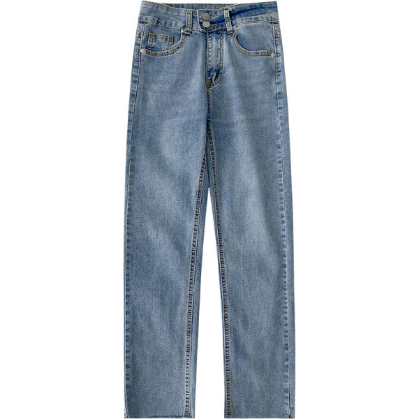 Moodne naiste teksapükste sirge taskutega mudel