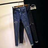 Uus rebenenud kõrge vöökoha motiividega naiste teksapükste mudel