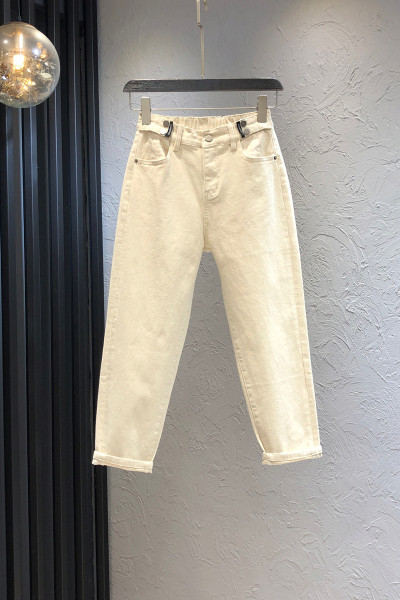 Blugi casual de dama cu talie inalta si buzunare in alb si negru