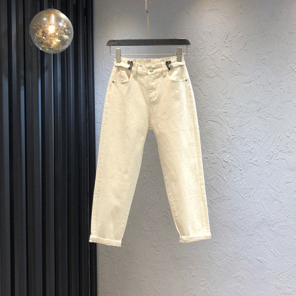 Blugi casual de dama cu talie inalta si buzunare in alb si negru