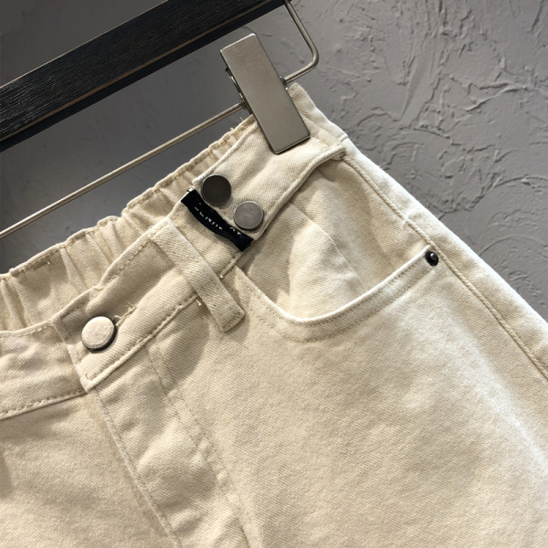 Blugi casual de dama cu talie inalta si buzunare in alb si negru