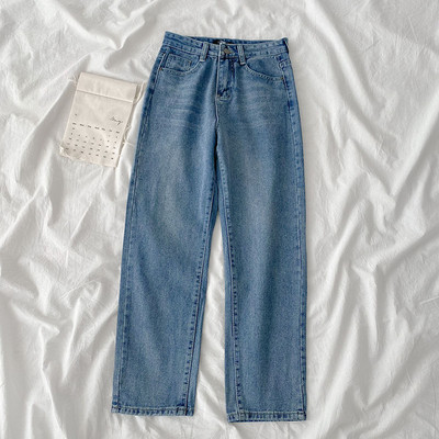 Дамски дънки прав модел с висока талия