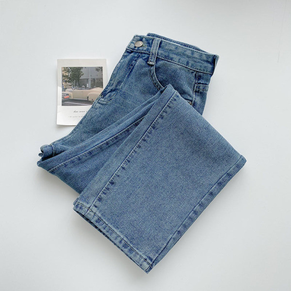 Дамски дънки прав модел с висока талия