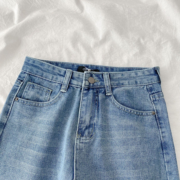 Дамски дънки прав модел с висока талия