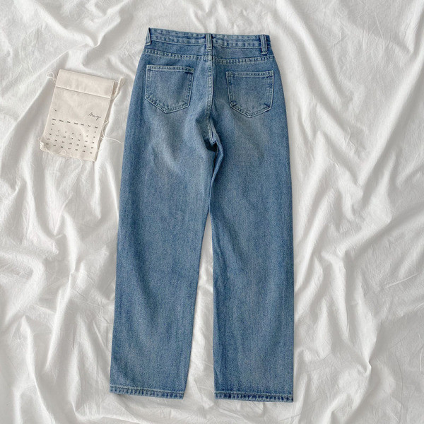 Дамски дънки прав модел с висока талия