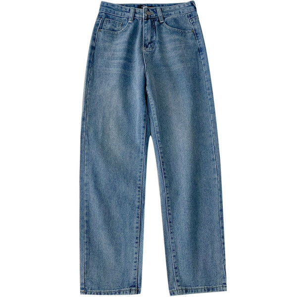 Дамски дънки прав модел с висока талия