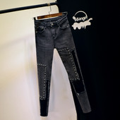 Uus mudel halli värvi metallaasadega naiste liibuvatest teksapükstest