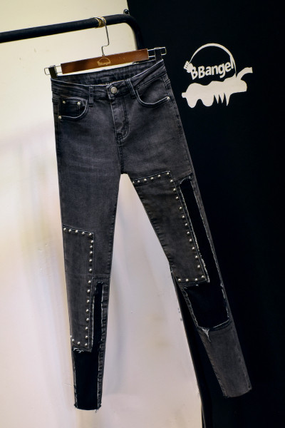 Uus mudel halli värvi metallaasadega naiste liibuvatest teksapükstest