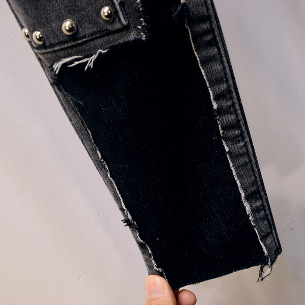 Uus mudel halli värvi metallaasadega naiste liibuvatest teksapükstest