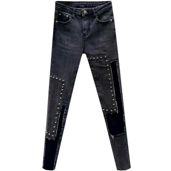 Uus mudel halli värvi metallaasadega naiste liibuvatest teksapükstest