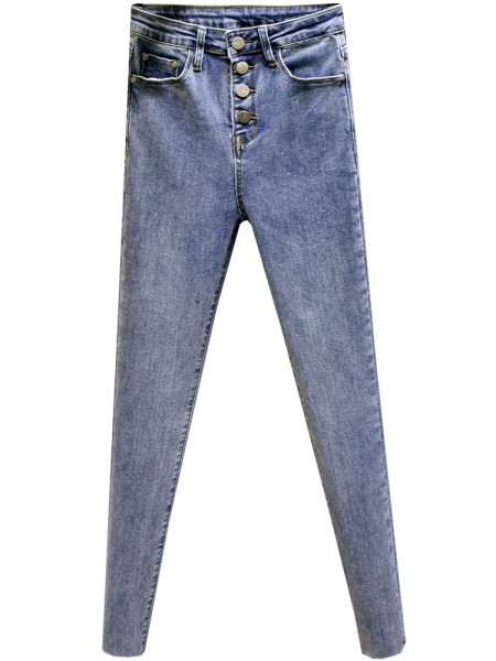 Õhukese mudeli naiste nööpidega teksad – kõrge vöökoht