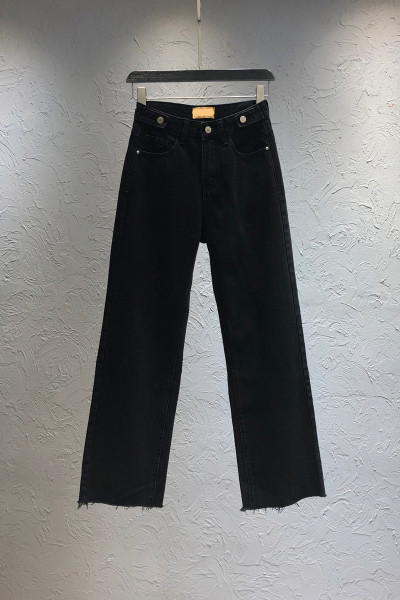 Γυναικεία μαύρα τζιν με ψηλή μέση και τσέπες