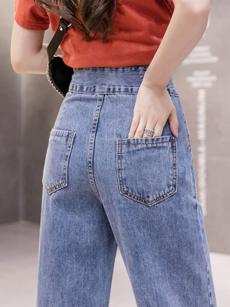 Γυναικείο μακρύ παντελόνι με ψηλή μέση και τσέπες