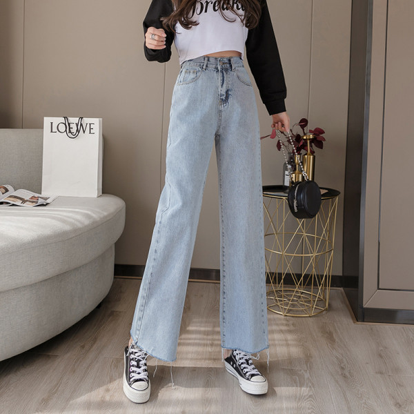 Sinist värvi pikad naiste teksad - sirge mudel