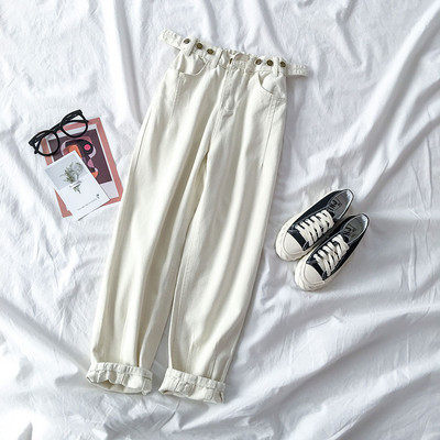 Μοντέρνα γυναικεία τζιν με κουμπιά και ψηλή μέση - σε δύο χρώματα