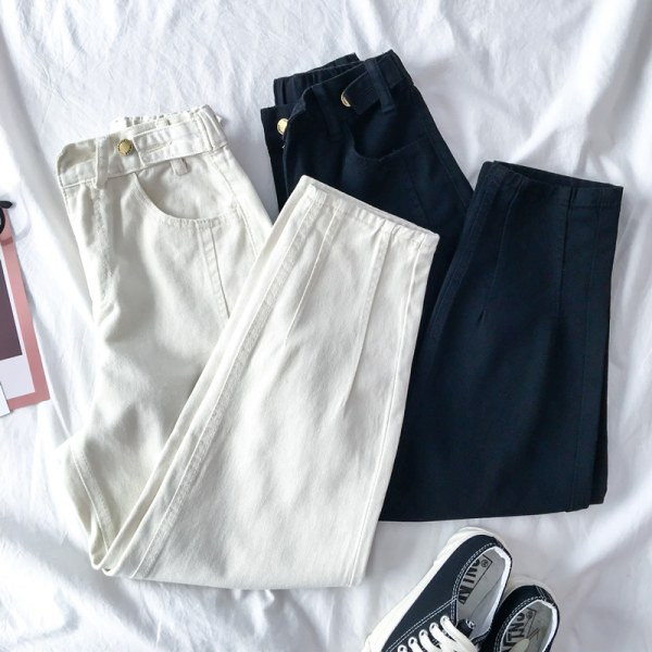 Μοντέρνα γυναικεία τζιν με κουμπιά και ψηλή μέση - σε δύο χρώματα