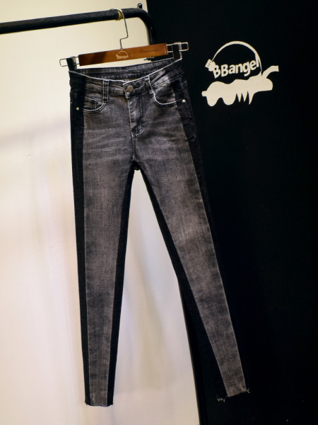 Μοντέρνα γυναικεία ελαστικά τζιν με ψηλή μέση σε μπλε και γκρι χρώμα