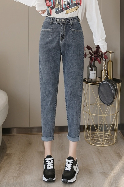 Sinise värvi lai naiste teksapükste mudel