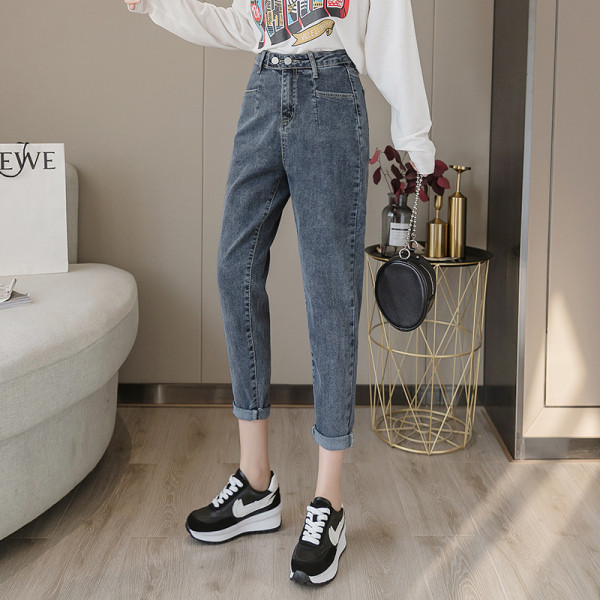 Sinise värvi lai naiste teksapükste mudel