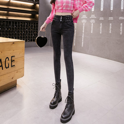 Γυναικεία τζιν με ψηλή μέση και τρουξ - μαύρο χρώμα