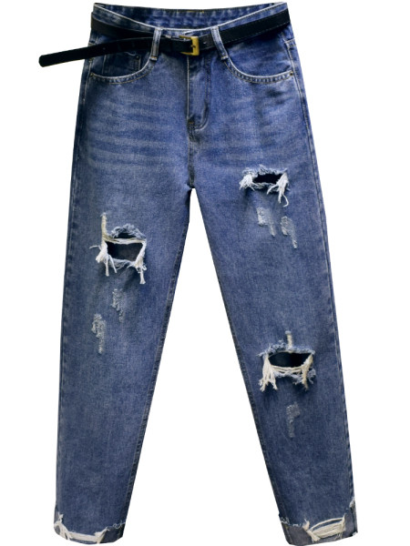 Ежедневни дамски дънки със скъсани мотиви широк модел