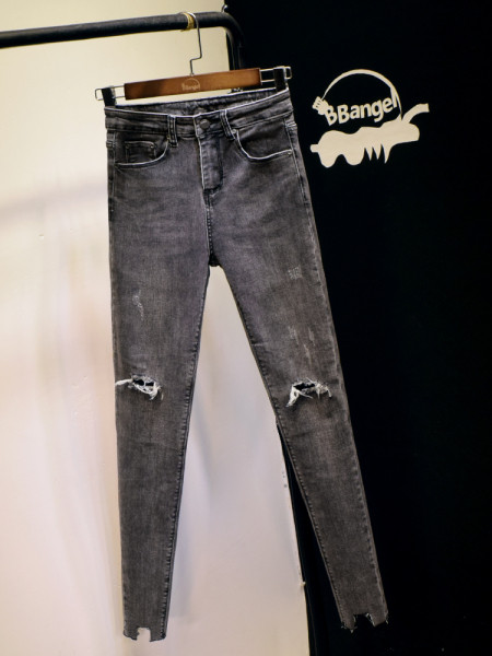 Naiste teksad Õhuke kõrge vöökoha ja rebenenud motiividega mudel - hall värv