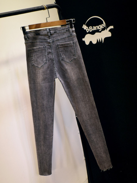 Naiste teksad Õhuke kõrge vöökoha ja rebenenud motiividega mudel - hall värv