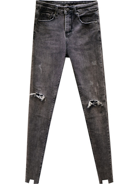 Naiste teksad Õhuke kõrge vöökoha ja rebenenud motiividega mudel - hall värv