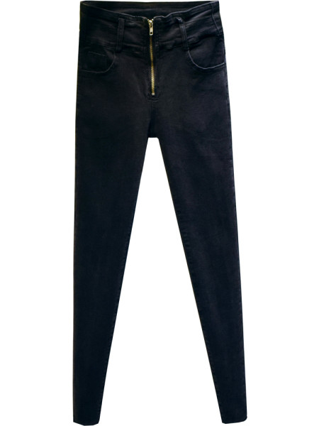 Дамски вталени дънки с цип - висока талия в черен цвят