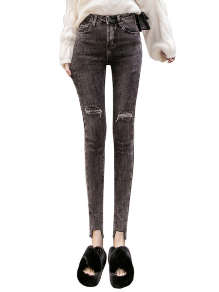 Γυναικεία τζιν με σκισμένο μοτίβο και ψηλή μέση