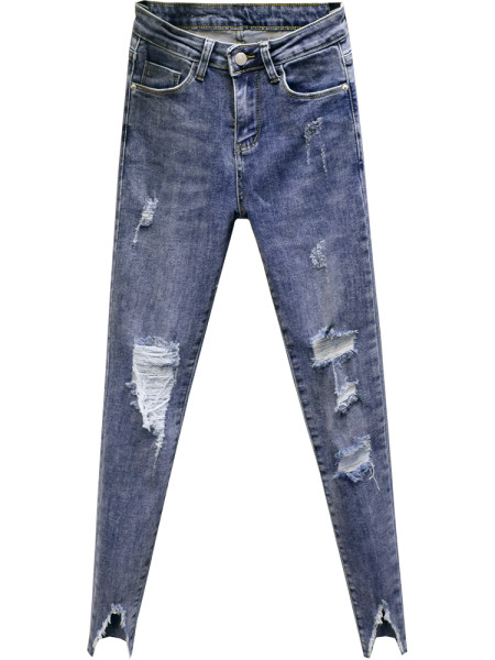 Kõrge vöökoha ja rebenenud motiividega vabaaja naiste teksad - Slim mudel