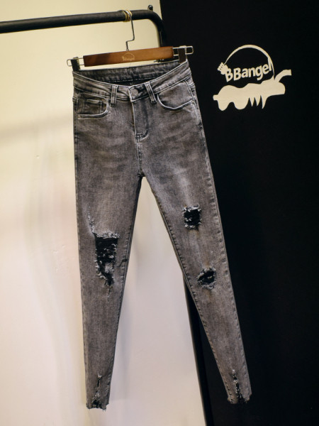 Naiste teksad Slim mudel rebenenud motiividega hall