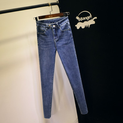 Ежедневни дамски дънки Slim модел с висока талия в син и черен цвят