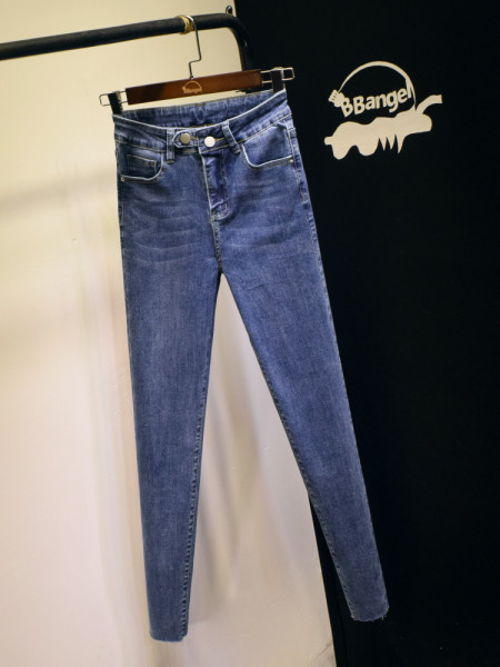 Ежедневни дамски дънки Slim модел с висока талия в син и черен цвят