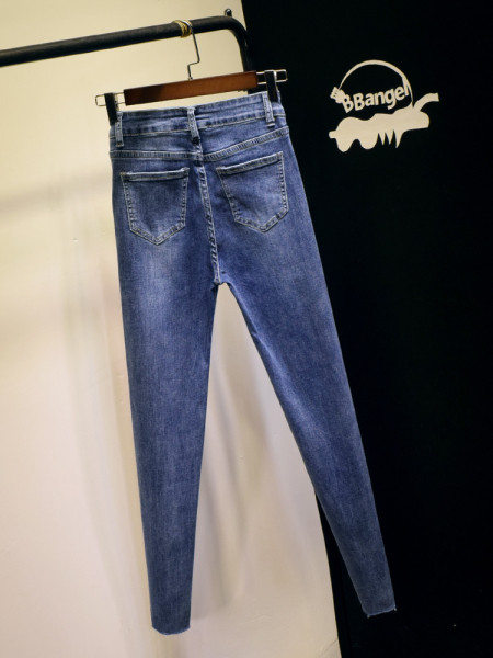 Ежедневни дамски дънки Slim модел с висока талия в син и черен цвят