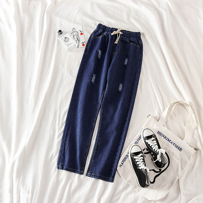 Τζιν γυναικεία με κορδόνια και σχισμένα μοτίβα