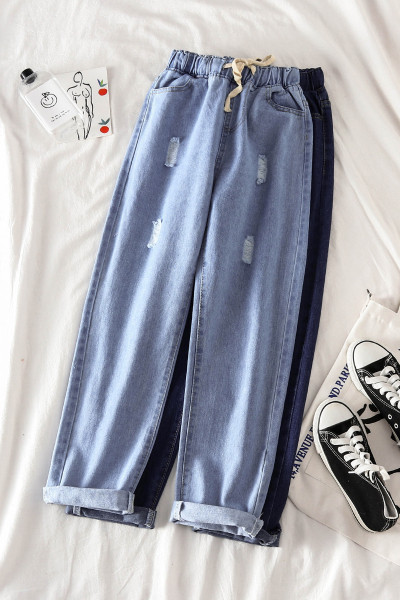 Τζιν γυναικεία με κορδόνια και σχισμένα μοτίβα