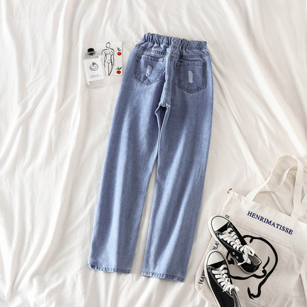 Τζιν γυναικεία με κορδόνια και σχισμένα μοτίβα