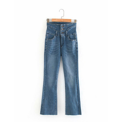 Naiste kõrge vöökoha ja nööpidega retrostiilis teksad